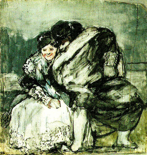 Francisco de goya y Lucientes sittande kvinna och man i slangkappa